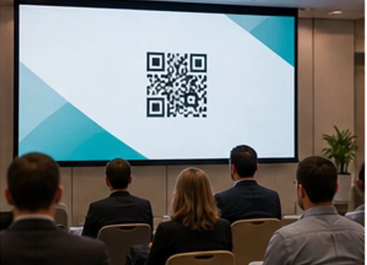 Conference presentation slide with a QR code