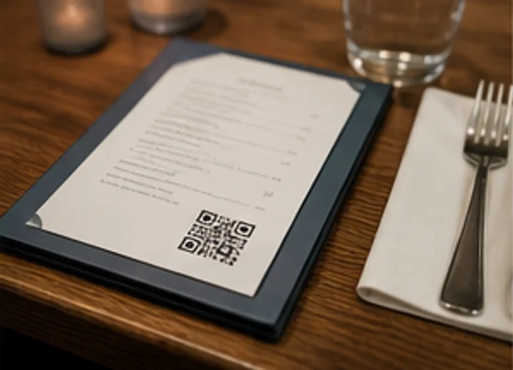 Restaurant menu with a QR code on the page