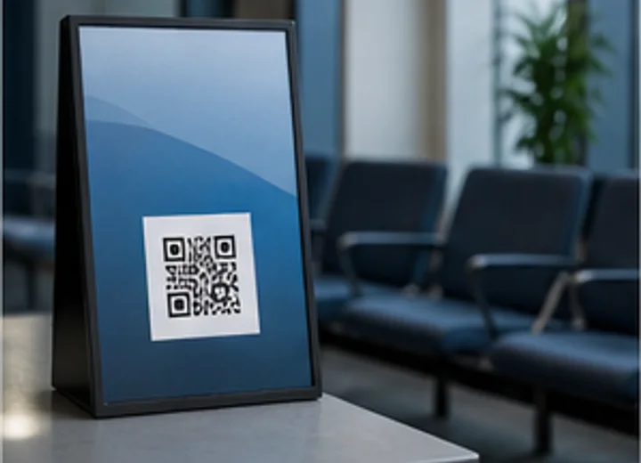 Waiting room sign with a QR code